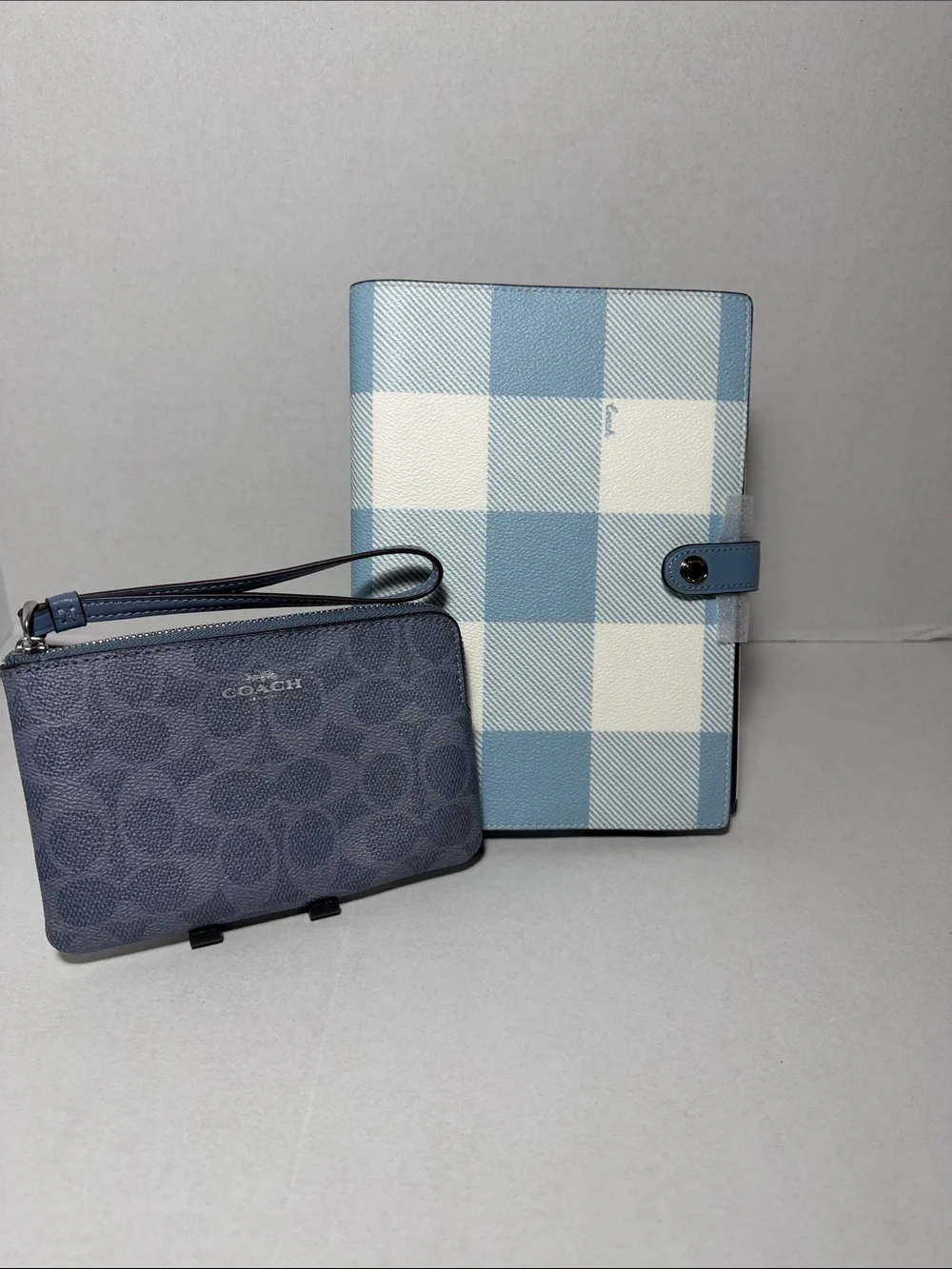 Coach Notebook With Gingham Print Wristlet Set